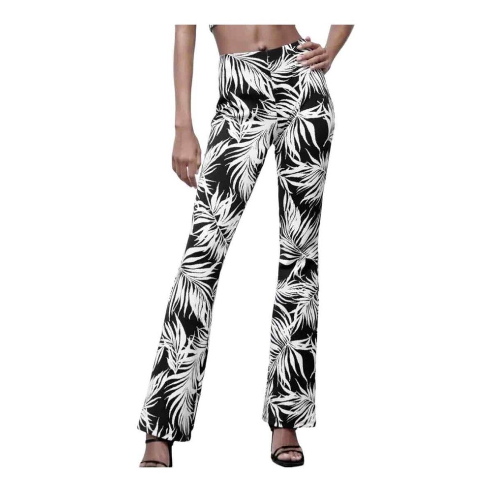 Zara Women’s Jacquard Tropical Printed Pull On Pants Sz Large